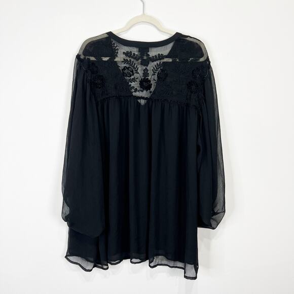Torrid black embroidered sheer chiffon top balloon sleeves plus size 5 - Picture 6 of 7